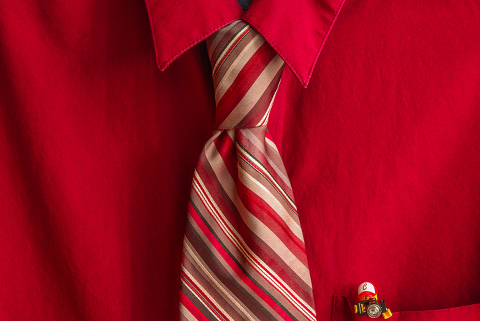 Red Stripes & a Mini-Fig | by Chris Johnson of cJohnsonPhoto.com | Red dress shirt, striped tie, and a Lego man in the pocket. 